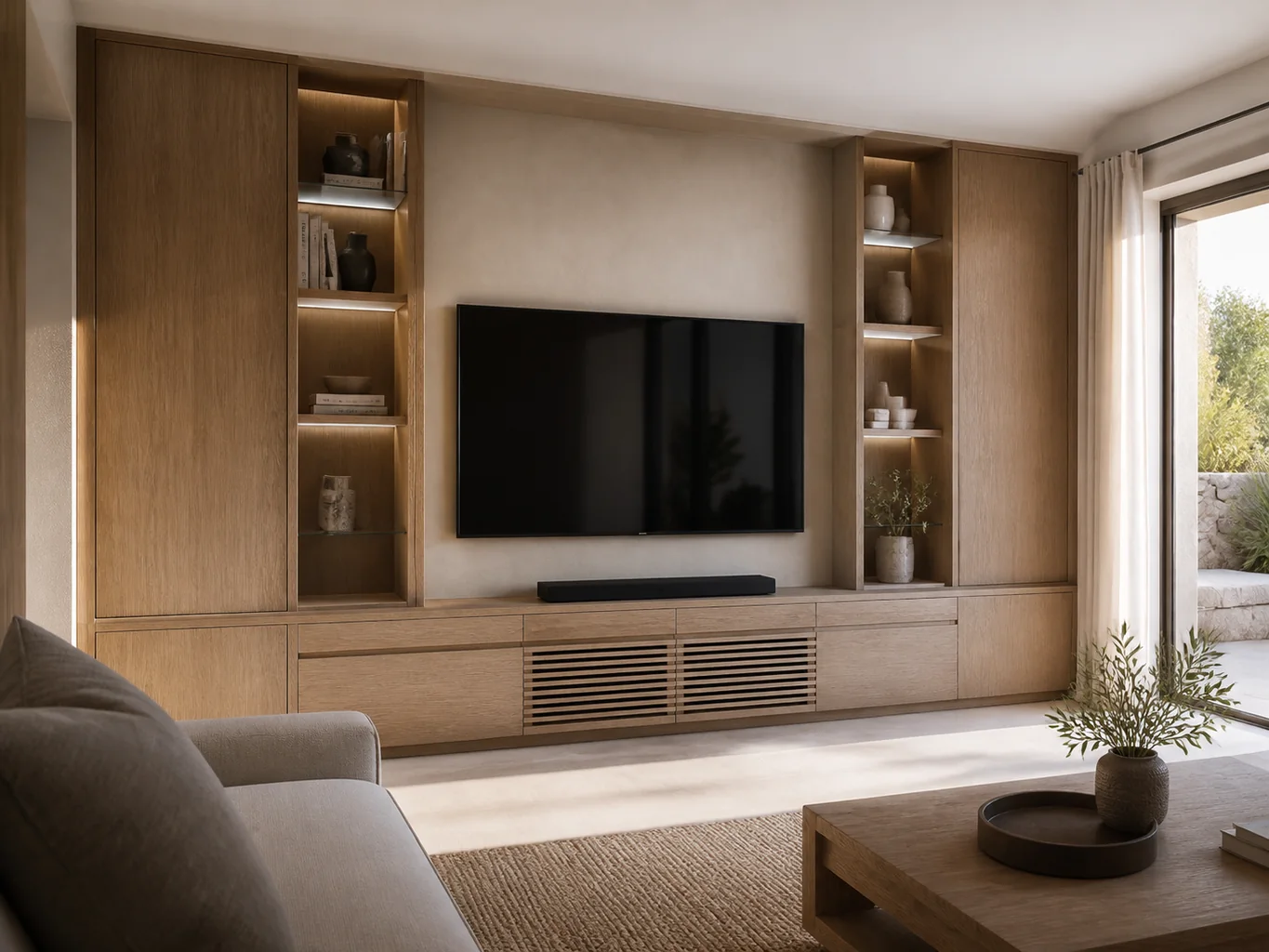 Detalle orientativo de materiales para muebles de tv a medida