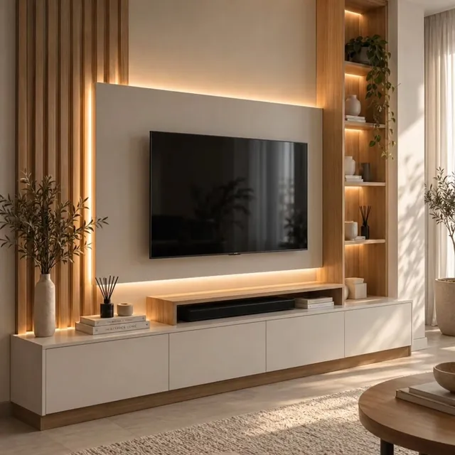 Creamos zonas de TV a medida, cuidando cada detalle: diseño, iluminación, almacenaje y acabados. Fabricamos e instalamos todo a medida para tu espacio. 📐🪵